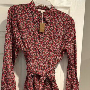 ANN MASHBURN Floral Shirtwaist Dress Large NWT